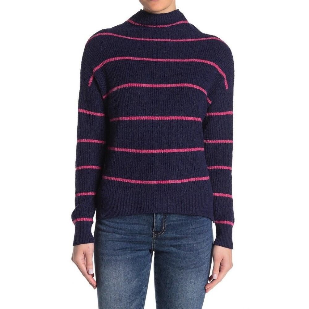 NEW Abound Navy Striped Mock Neck Ribbed Sweater Size Medium